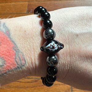 Black Obsidian, Hematite & Evil Eye Stretch Bracelet *Protective Energy* 🧿